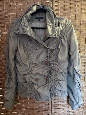 Katherine Barclay Olive-Taupe Ruched Double-Breasted Lightweight Jacket S